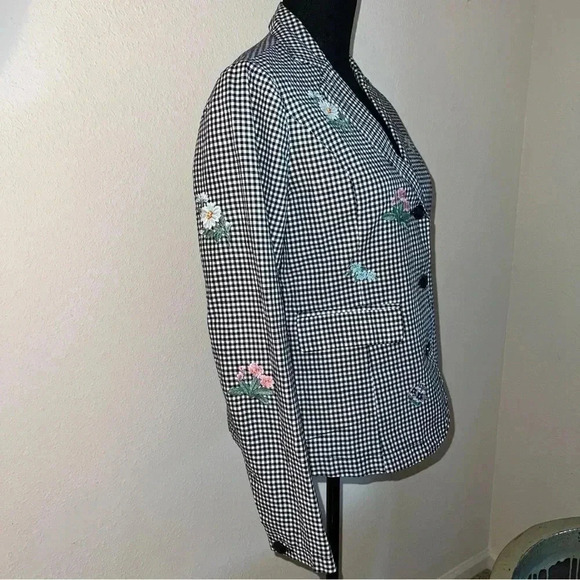 Sundance Women’s Embroidered Navy Gingham Tansy Blazer Size Small - Picture 3 of 16